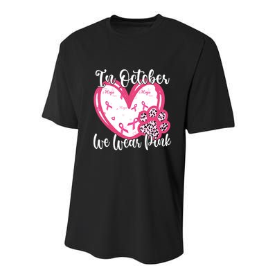 In October We Wear Pink Breast Cancer Paw Print Heart Youth Performance Sprint T-Shirt
