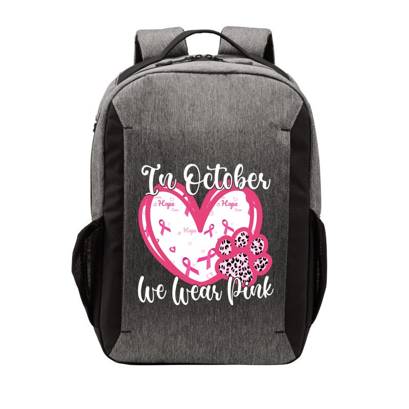 In October We Wear Pink Breast Cancer Paw Print Heart Vector Backpack