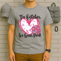 In October We Wear Pink Breast Cancer Paw Print Heart T-Shirt