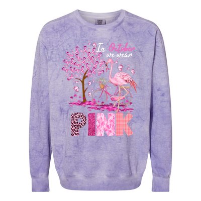 In October We Wear Pink Ribbon Cute Flamingo Breast Cancer Colorblast Crewneck Sweatshirt