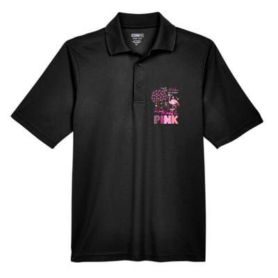 In October We Wear Pink Ribbon Cute Flamingo Breast Cancer Men's Origin Performance Piqué Polo