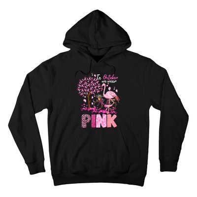 In October We Wear Pink Ribbon Cute Flamingo Breast Cancer Hoodie