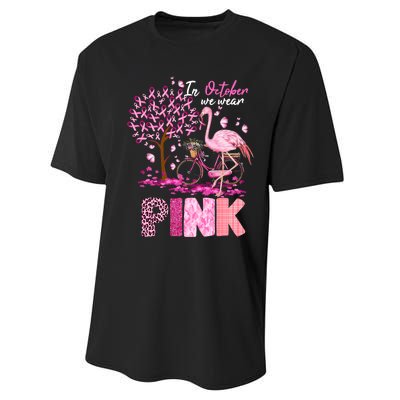 In October We Wear Pink Ribbon Cute Flamingo Breast Cancer Performance Sprint T-Shirt