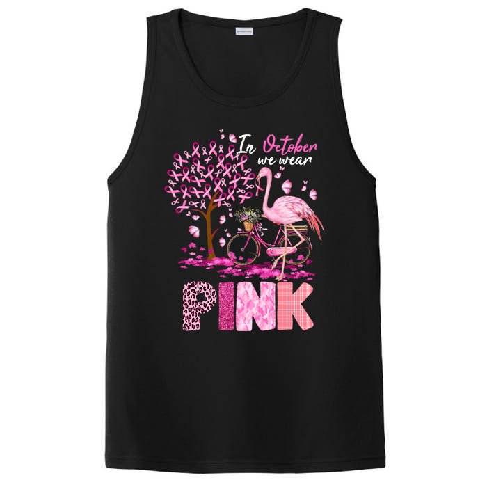 In October We Wear Pink Ribbon Cute Flamingo Breast Cancer PosiCharge Competitor Tank