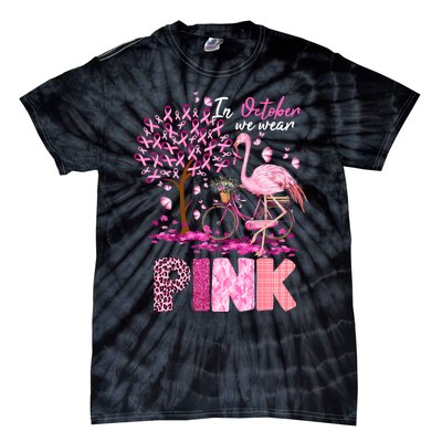 In October We Wear Pink Ribbon Cute Flamingo Breast Cancer Tie-Dye T-Shirt