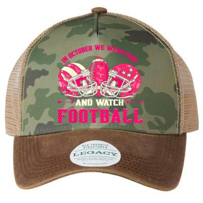 In October We Wear Pink And Watch Football Breast Cancer Legacy Tie Dye Trucker Hat