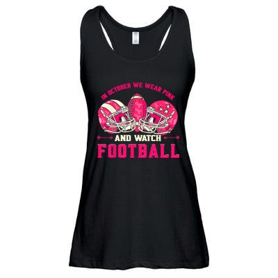 In October We Wear Pink And Watch Football Breast Cancer Ladies Essential Flowy Tank