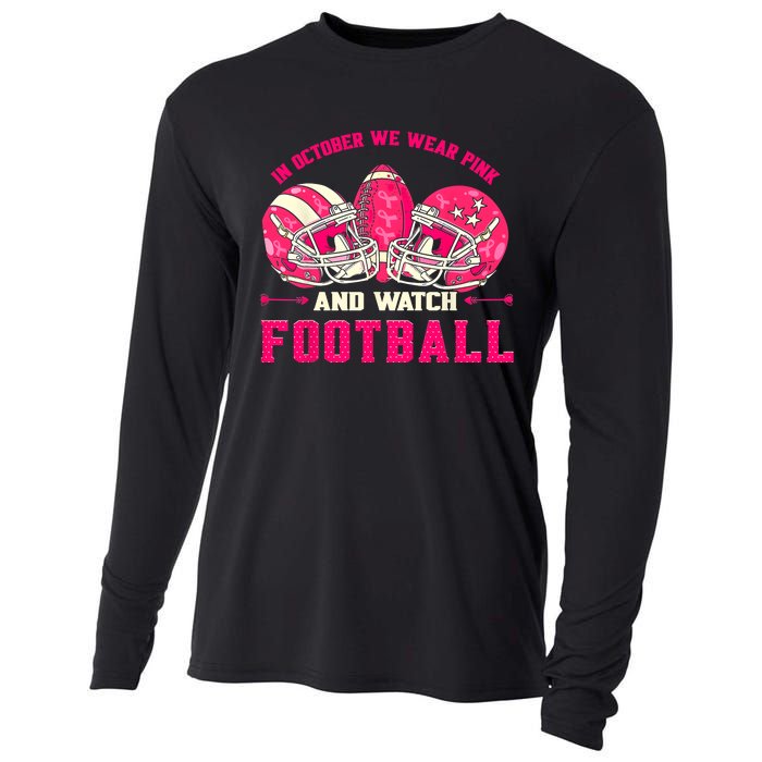 In October We Wear Pink And Watch Football Breast Cancer Cooling Performance Long Sleeve Crew