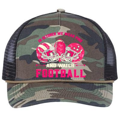 In October We Wear Pink And Watch Football Breast Cancer Retro Rope Trucker Hat Cap