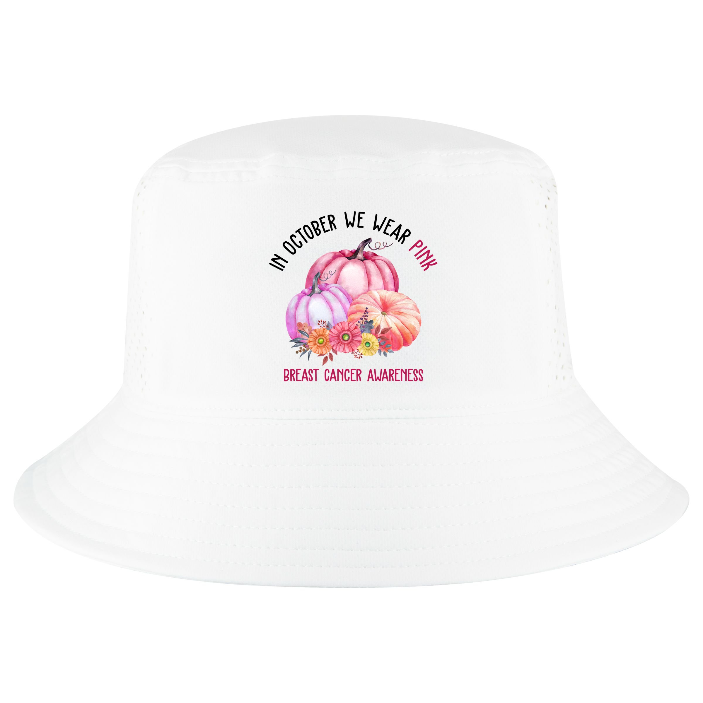 In October We Wear Pink Breast Cancer Awareness Pumpkin Fall Cool Comfort Performance Bucket Hat