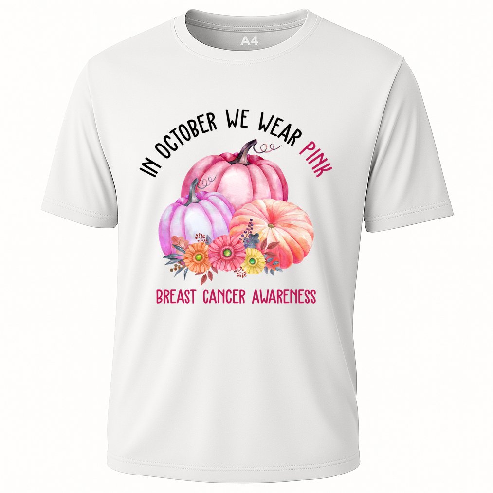 In October We Wear Pink Breast Cancer Awareness Pumpkin Fall Cooling Performance Crew T-Shirt