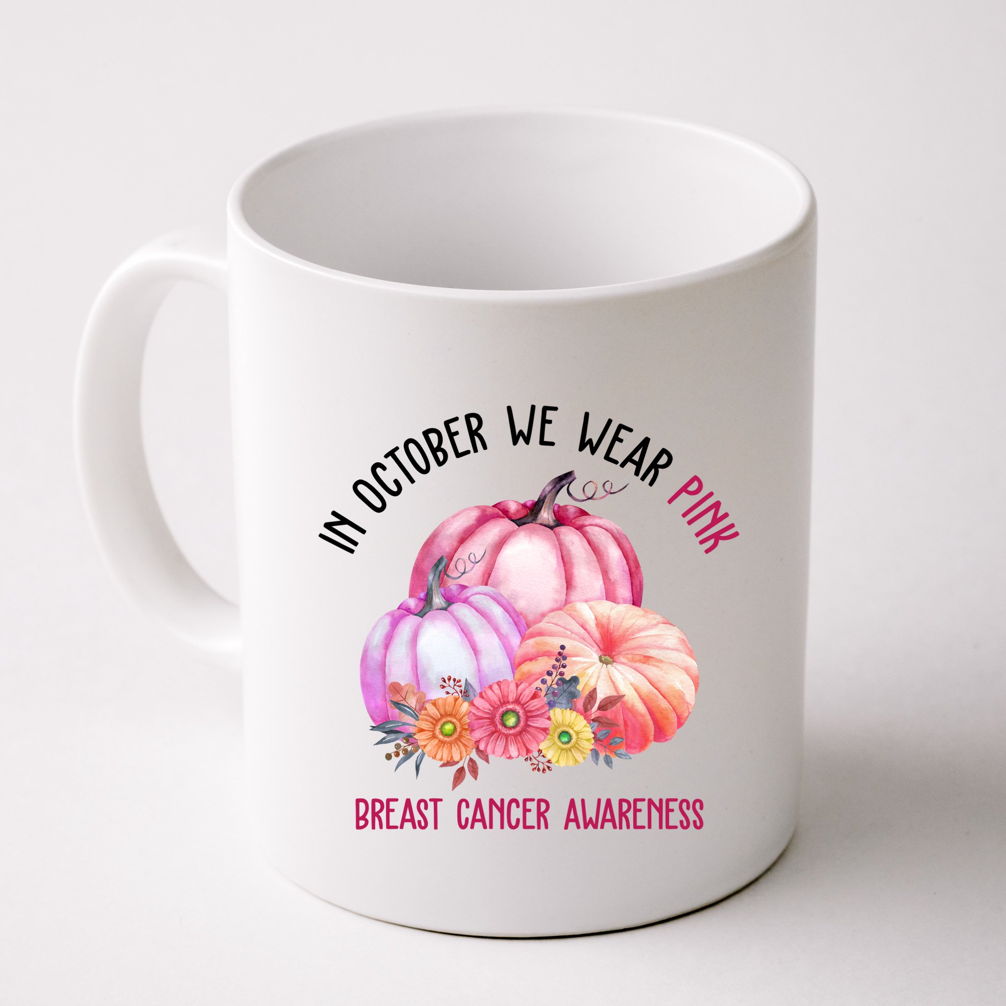 In October We Wear Pink Breast Cancer Awareness Pumpkin Fall Mug