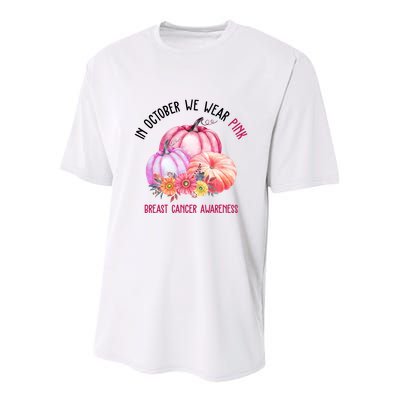 In October We Wear Pink Breast Cancer Awareness Pumpkin Fall Youth Performance Sprint T-Shirt