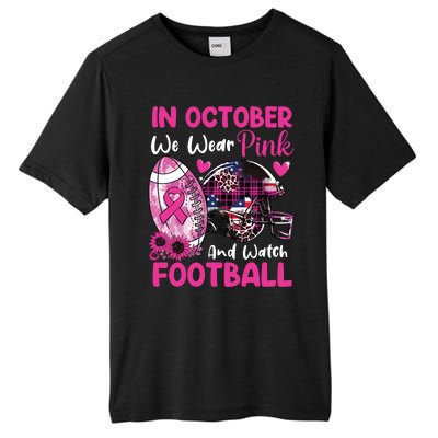 In October We Wear Pink Football Breast Cancer Awareness Tall Fusion ChromaSoft Performance T-Shirt