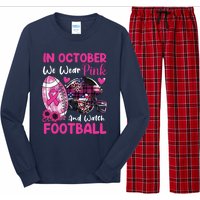 In October We Wear Pink Football Breast Cancer Awareness Long Sleeve Pajama Set