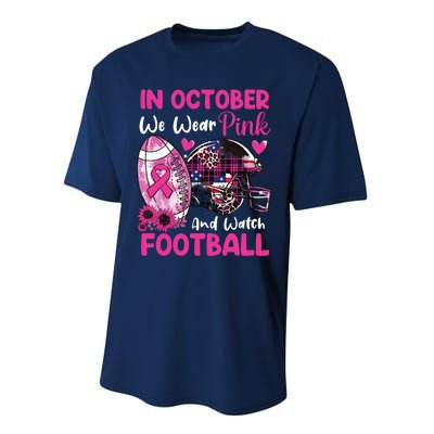 In October We Wear Pink Football Breast Cancer Awareness Performance Sprint T-Shirt