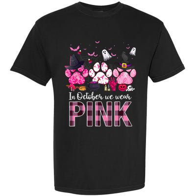 In October We Wear P.I.N.K Breast Cancer Halloween Dog Paws Garment-Dyed Heavyweight T-Shirt