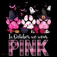 In October We Wear P.I.N.K Breast Cancer Halloween Dog Paws 16 in Basic Backpack