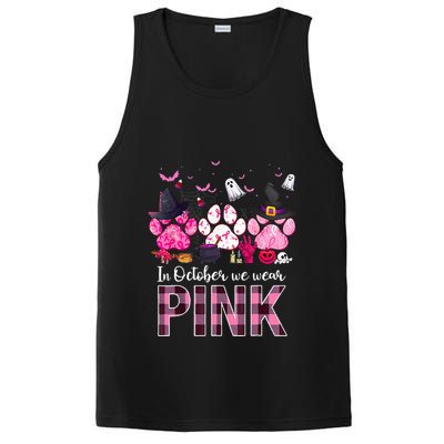 In October We Wear P.I.N.K Breast Cancer Halloween Dog Paws PosiCharge Competitor Tank