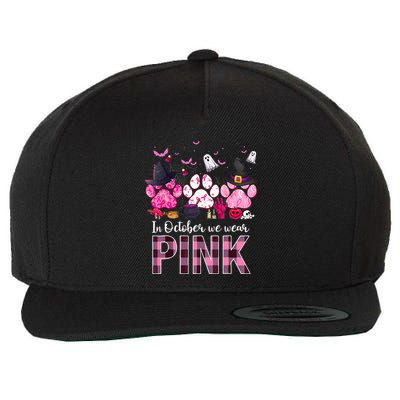 In October We Wear P.I.N.K Breast Cancer Halloween Dog Paws Wool Snapback Cap