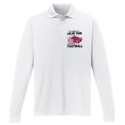 In October We Wear Pink And Watch Football Breast Cancer Performance Long Sleeve Polo