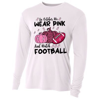 In October We Wear Pink And Watch Football Breast Cancer Cooling Performance Long Sleeve Crew