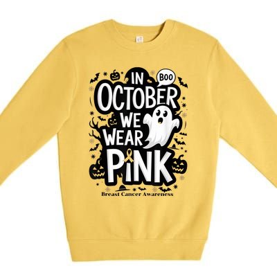 In October We Wear Ghost Halloween Breast Cancer Premium Crewneck Sweatshirt