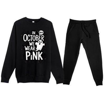 In October We Wear Ghost Halloween Breast Cancer Premium Crewneck Sweatsuit Set