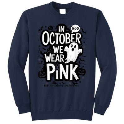 In October We Wear Ghost Halloween Breast Cancer Tall Sweatshirt