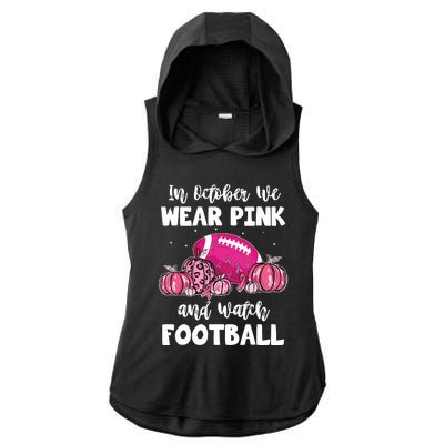 In October We Wear Pink Football Pumpkin Breast Cancer Ladies PosiCharge Tri-Blend Wicking Draft Hoodie Tank