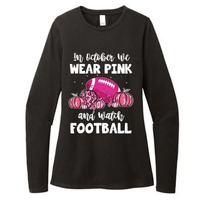 In October We Wear Pink Football Pumpkin Breast Cancer Womens CVC Long Sleeve Shirt