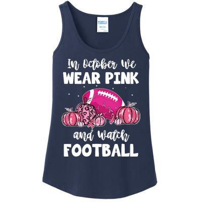 In October We Wear Pink Football Pumpkin Breast Cancer Ladies Essential Tank