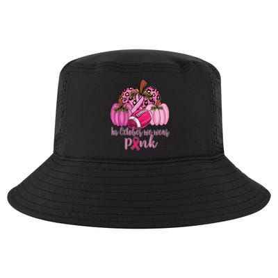 In October We Wear Pink Football Pumpkin Breast Cancer Cool Comfort Performance Bucket Hat