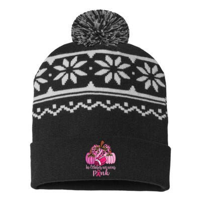 In October We Wear Pink Football Pumpkin Breast Cancer USA-Made Snowflake Beanie