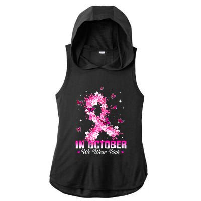 In October We Wear Pink Breast Cancer Awareness Pink Ribbons Ladies PosiCharge Tri-Blend Wicking Draft Hoodie Tank