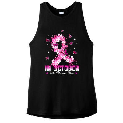 In October We Wear Pink Breast Cancer Awareness Pink Ribbons Ladies PosiCharge Tri-Blend Wicking Tank