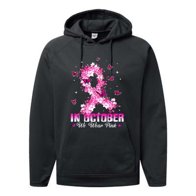 In October We Wear Pink Breast Cancer Awareness Pink Ribbons Performance Fleece Hoodie