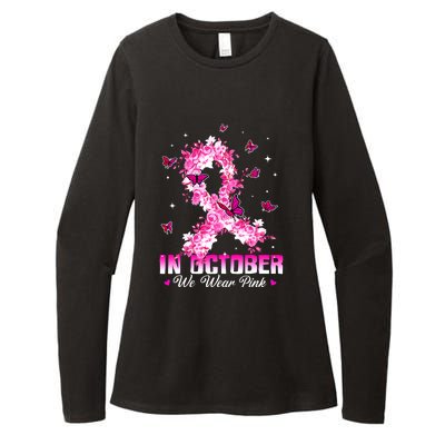 In October We Wear Pink Breast Cancer Awareness Pink Ribbons Womens CVC Long Sleeve Shirt