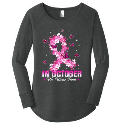 In October We Wear Pink Breast Cancer Awareness Pink Ribbons Women's Perfect Tri Tunic Long Sleeve Shirt