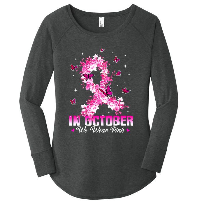 In October We Wear Pink Breast Cancer Awareness Pink Ribbons Women's Perfect Tri Tunic Long Sleeve Shirt