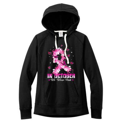 In October We Wear Pink Breast Cancer Awareness Pink Ribbons Women's Fleece Hoodie