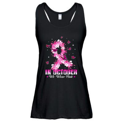 In October We Wear Pink Breast Cancer Awareness Pink Ribbons Ladies Essential Flowy Tank