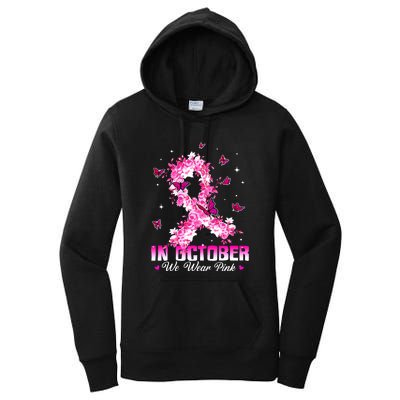 In October We Wear Pink Breast Cancer Awareness Pink Ribbons Women's Pullover Hoodie