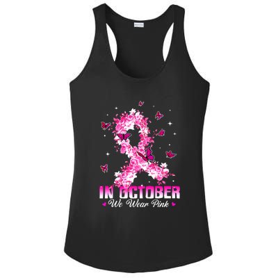 In October We Wear Pink Breast Cancer Awareness Pink Ribbons Ladies PosiCharge Competitor Racerback Tank