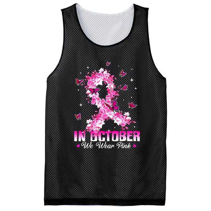 In October We Wear Pink Breast Cancer Awareness Pink Ribbons Mesh Reversible Basketball Jersey Tank