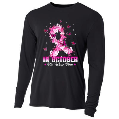 In October We Wear Pink Breast Cancer Awareness Pink Ribbons Cooling Performance Long Sleeve Crew