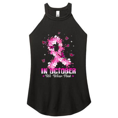 In October We Wear Pink Breast Cancer Awareness Pink Ribbons Women's Perfect Tri Rocker Tank