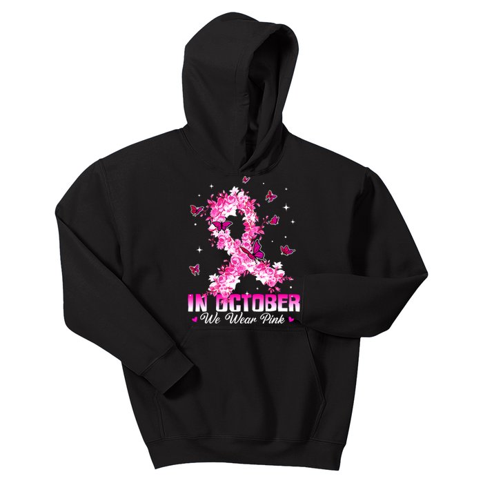 In October We Wear Pink Breast Cancer Awareness Pink Ribbons Kids Hoodie