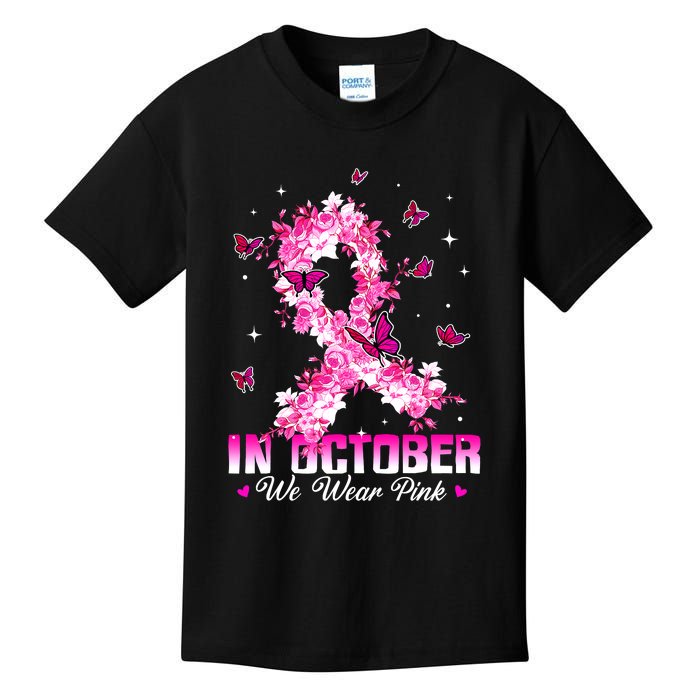 In October We Wear Pink Breast Cancer Awareness Pink Ribbons Kids T-Shirt