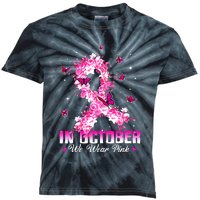 In October We Wear Pink Breast Cancer Awareness Pink Ribbons Kids Tie-Dye T-Shirt